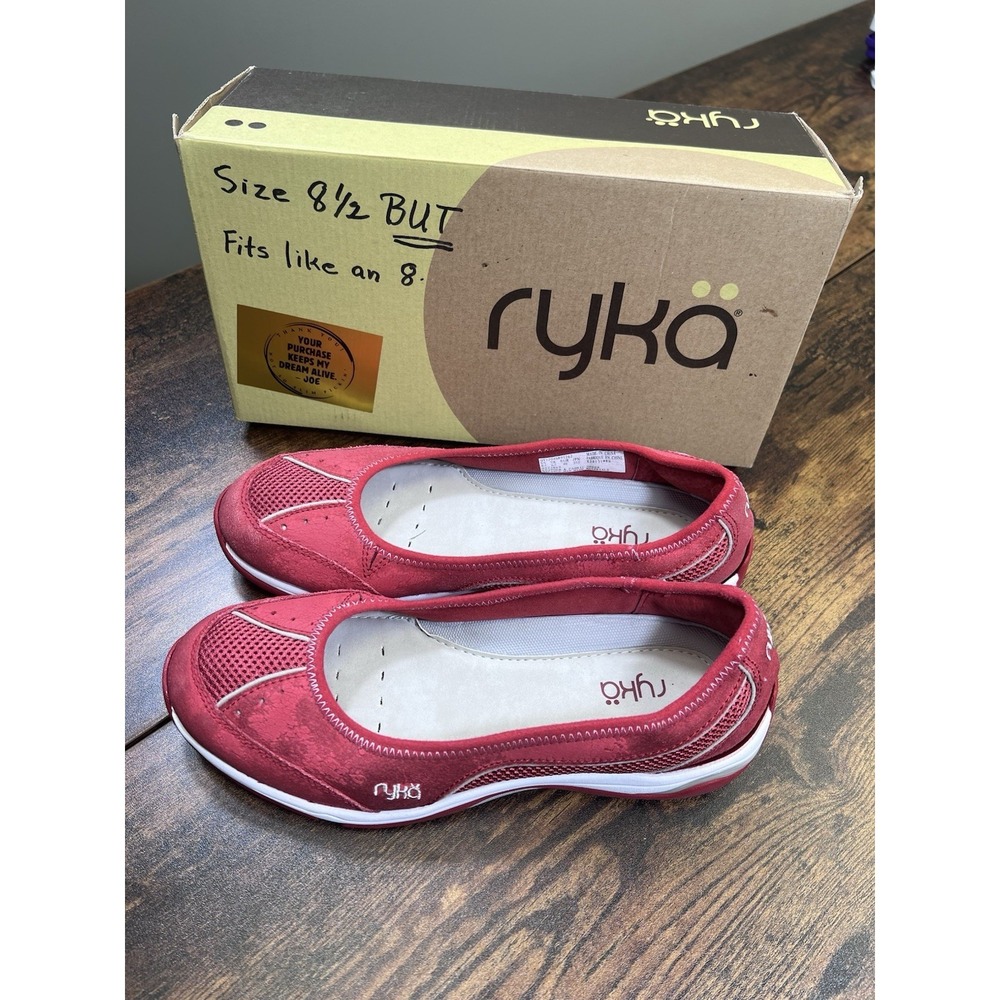 Ryka Tensile Slip On Red Leather Fabric Athletic Ballet Flats Womens Size 8.5